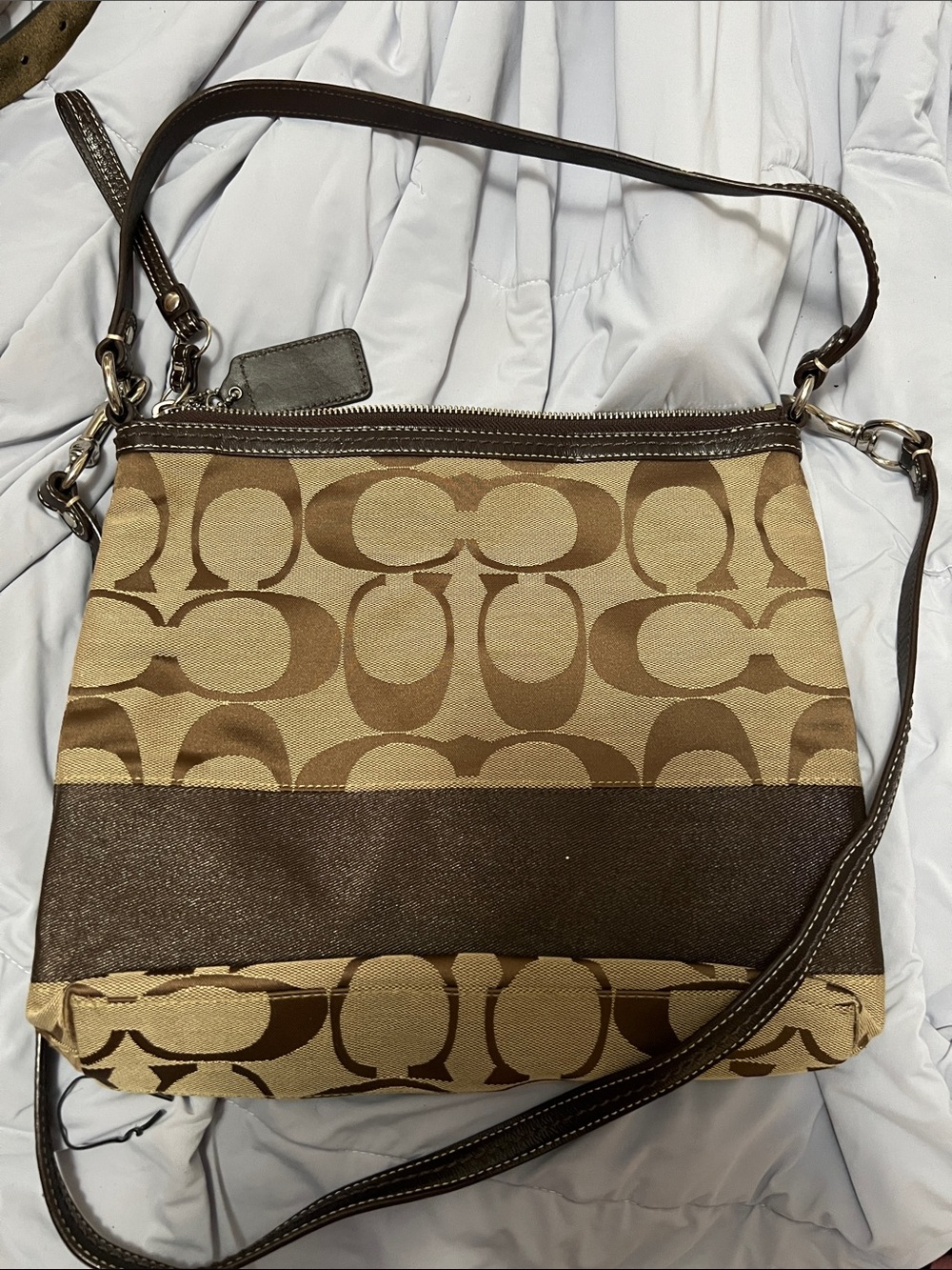 Coach Tan and Brown Signature Shoulder Bag